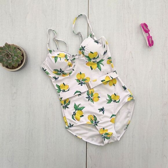 Lemon Print Belted One Piece Cheeky Swim Suit - Picture 4 of 5